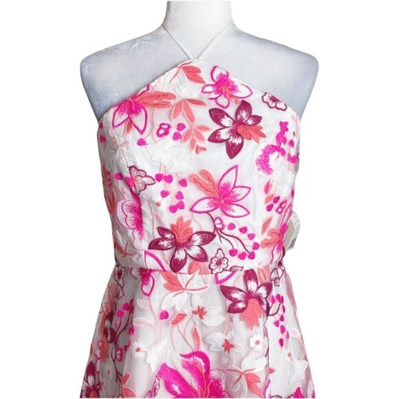 Alexia Admor NWT ALISON Halter Pink Embroidered Hi Low Dress Floral Womens SZ 8 - Picture 4 of 11
